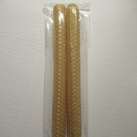 1 Pair, 8" Bees Wax Candles, Gold w/ Gold Glitter, Handmade, Organic, Designer - Picture 1 of 4